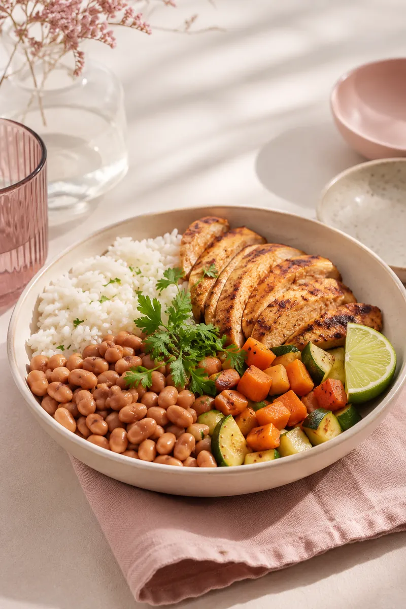 Bowl Brasileiro de Frango, Arroz, Feijão e Legumes