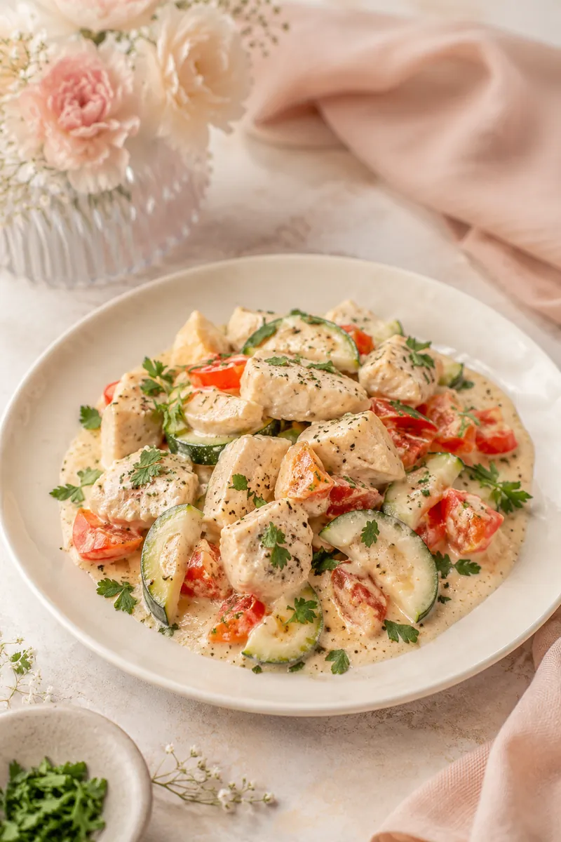 Frango Cremoso com Abobrinha e Tomate