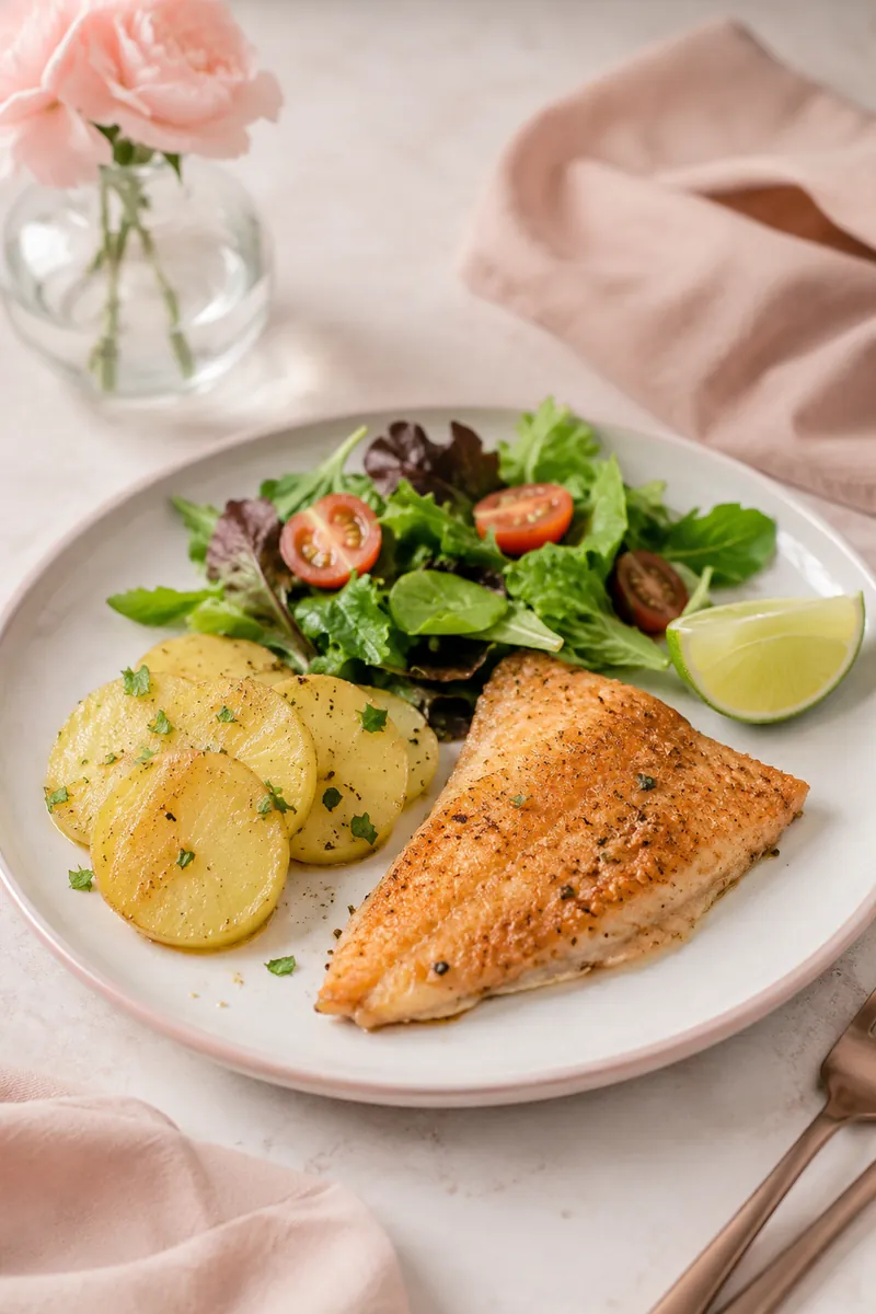 Peixe Assado com Batata e Salada Fresca