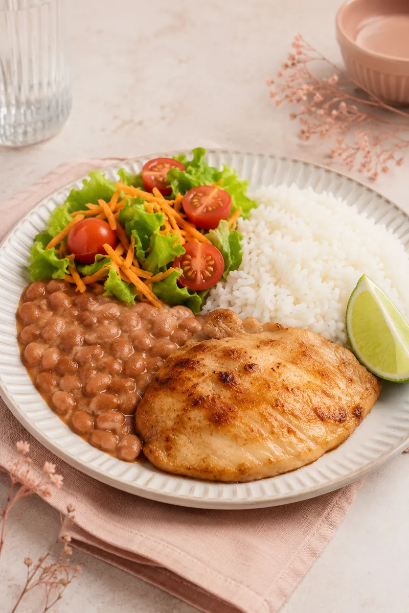 Prato Brasileiro BELORA com Arroz, Feijão, Frango e Salada